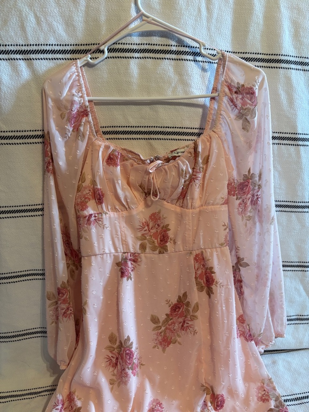 Pink Floral Long Sleeve Ruffled Babydoll Dress